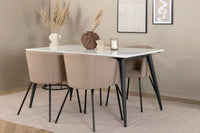 Spisegruppe Berit & Jimmy med rektangulært spisebord 150 x 90 – beige og hvit