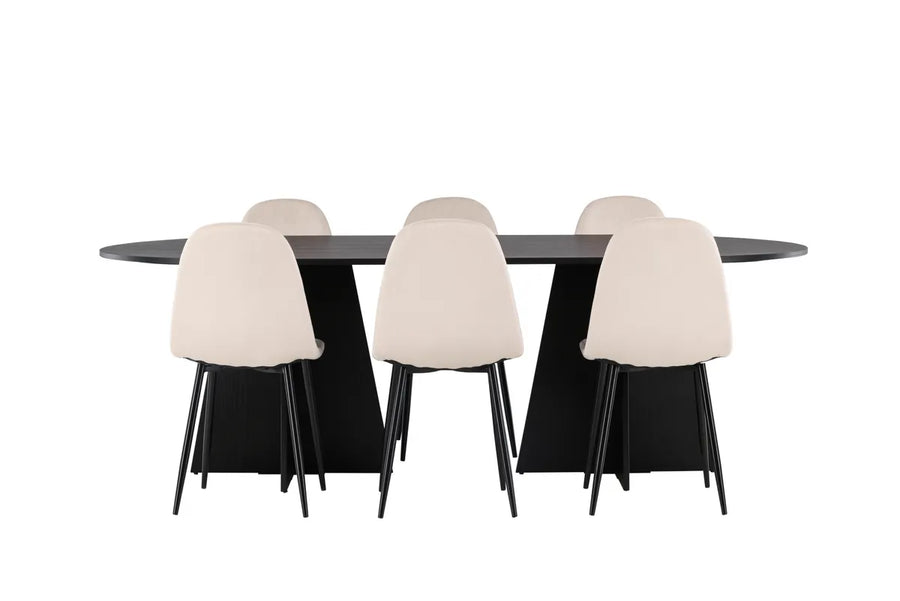 Spisestol Polar & Bootcut 2-pakk + Spisebord ovalt 230 x 115 – beige og svart