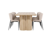 Spisestol Modesto & Olivia 2-pakk + Rektangulært spisebord 210 x 100 – beige og natur