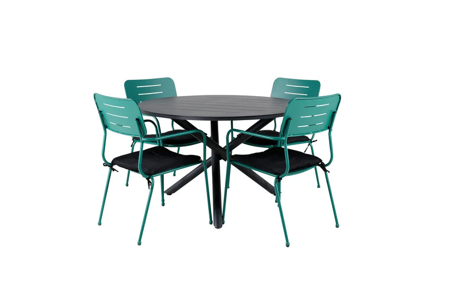 Spisestol Nicke & Alma 2-pakk + Spisebord rundt ⌀120 – grønn og svart