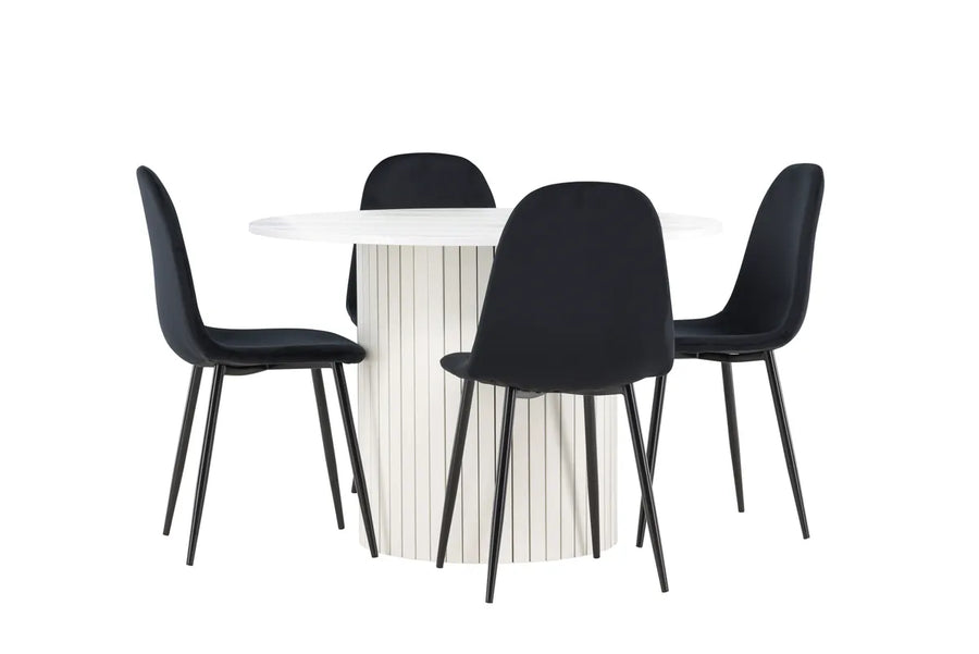 Spisestol Polar & Härön 2-pakk + Rundt spisebord ⌀110 – svart og hvit