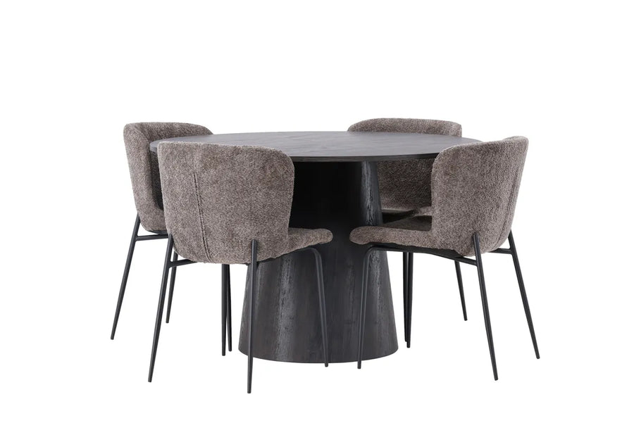 Spisestol Modesto & Lanzo 2-pakk + Runde spisebord ⌀120 – brun og mokka