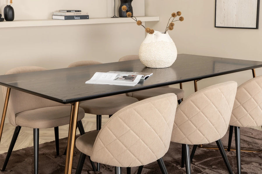 Spisegruppe Petra & Velvet 190 x 90 2-pakk – svart og beige