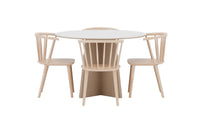 Spisegruppe Bobby & Bootcut 2-pakk + Rundt spisebord ⌀110 – hvitvasket og beige
