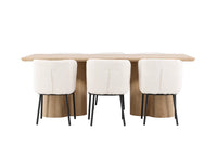 Spisestol Agnes & Olivia 2-pakk + spisebord rektangulært 210 x 100 – hvit og natur