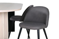 Spisegruppe oval 200 x 90 + spisestol 2-pakk – hvitkalket og grå