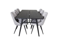 Spisebord Sleek & Velvet Deluxe 195 x 95 + 2-pakk spisestol – svart og lys grå