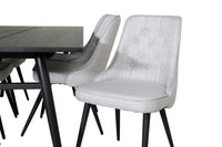 Spisegruppe Sleek & Velvet Deluxe 195 x 95 + 2-pakk – svart og grå