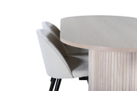 Spisebord ovalt 200 x 90 + Spisestol 2-pakk – hvitvasket og krem