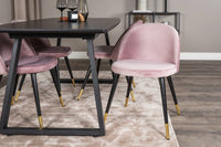 Spisestol Velvet & Inca 2-pakk + rektangulært spisebord 160 x 85 – støvrosa og svart