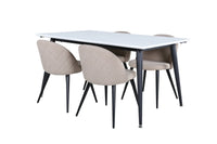 Spisegruppe Jimmy & Velvet rektangulær 150 x 90 + 2-pakk spisestol – hvit og beige