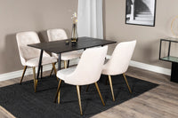 Spisegruppe Dipp & Velvet Deluxe rektangulær 120 x 85 + spisestoler 2-pakk – svart og beige