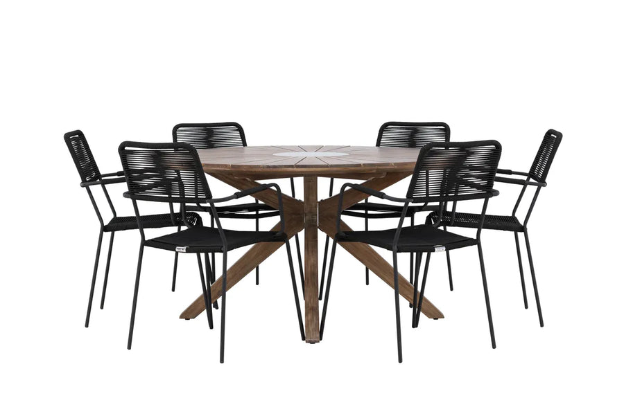 Spisegruppe Lindos & Rosario 2-pakk + Rundt ⌀140 – svart og brun