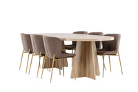 Spisegruppe Bootcut & Modesto Oval 230 x 115 + 2-pakk spisestol – natur og brun