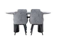 Spisestol Rosie & Isolde 2-pakk + Ovalt spisebord 180 x 90 – grå og svart
