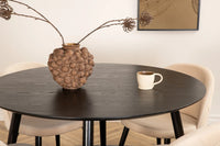 Spisegruppe Dipp & Velvet Rund ⌀115 + spisestol 2-pakk – svart og beige