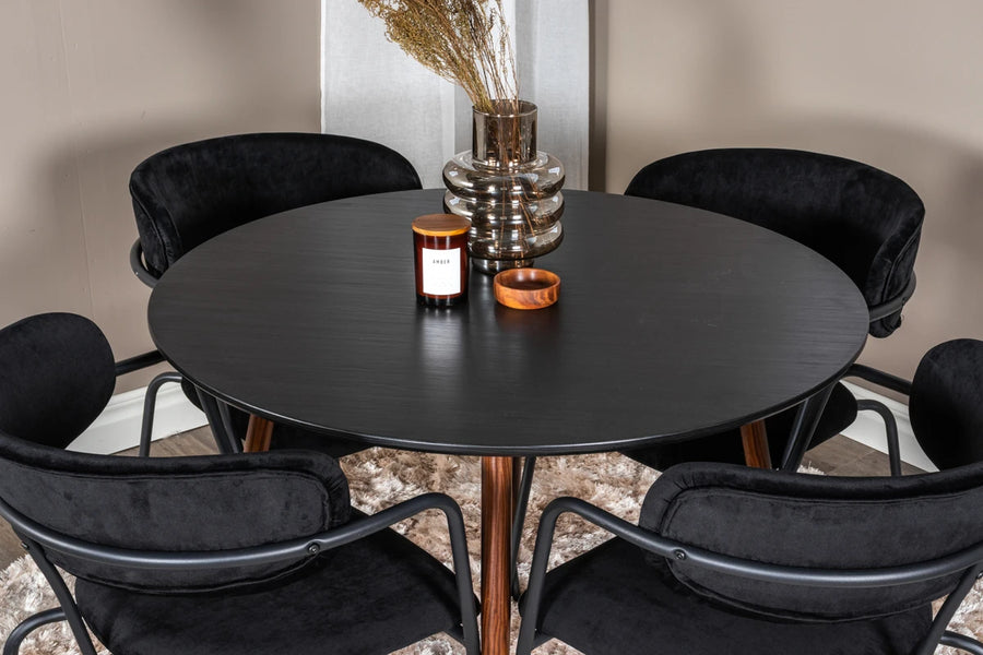 Spisestol Arrow & Plaza 2-pakk + Spisebord rundt ⌀100 – svart