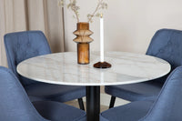 Spisebord Estelle & Velvet Deluxe rundt ⌀106 + spisestol 2-pakk – hvit og blå