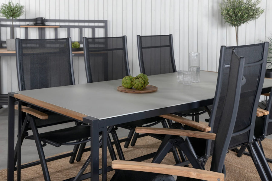 Posisjonsstol Panama & Texas 2-pakk + Spisebord rektangulært 200 × 100 – svart og lys grå