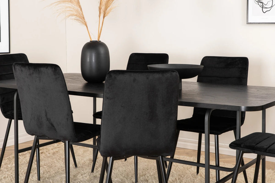 Spisegruppe Uno & Windu 200 x 90 + 2-pakk – svart