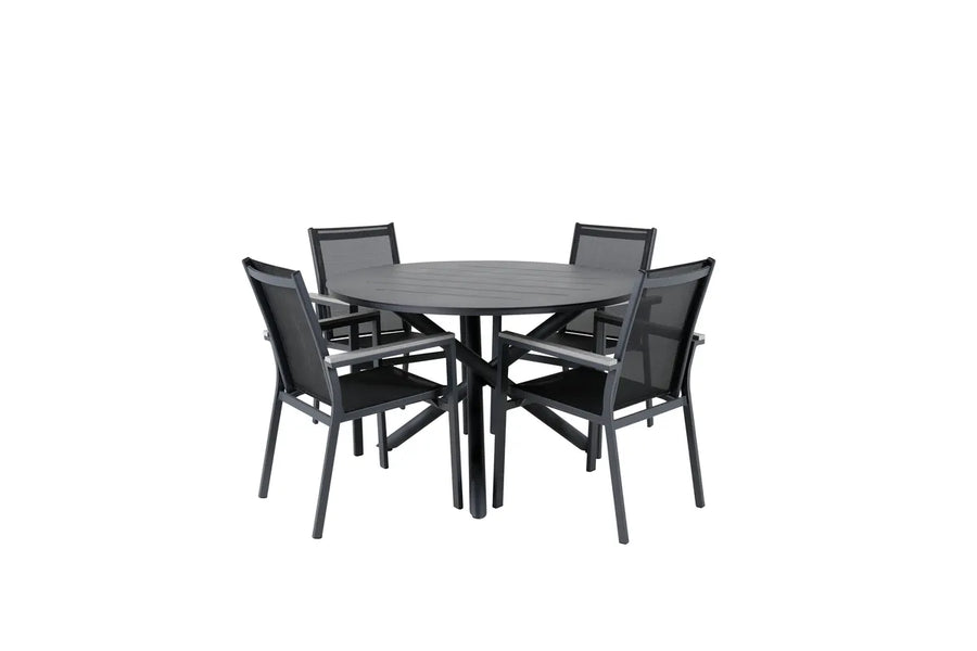 Spisegruppe Alma & Parma Rund ⌀120 + 2-pakk spisestoler – svart