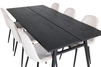 Spisegruppe Sleek & Polar 195 x 95 + spisestol 2-pakk – svart og beige