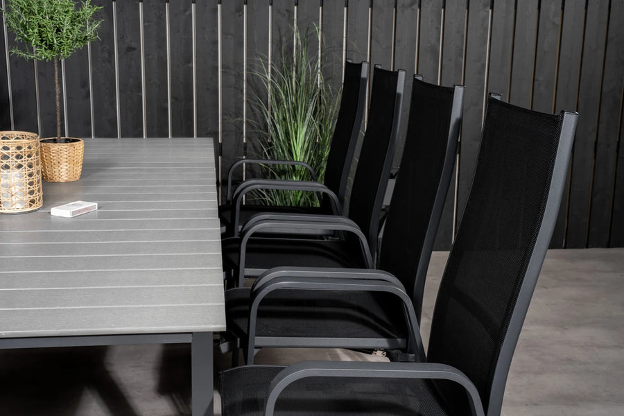 Spisegruppe Levels & Copacabana 160 x 100 + reklinerstol 2-pakk – svart