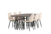 Spisestol 2-pakk + Spisebord ovalt 220 x 100 – beige og mokka