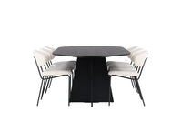 Spisegruppe Bootcut & Chico Oval 230 x 115 + spisestol 2-pakk – svart og hvit