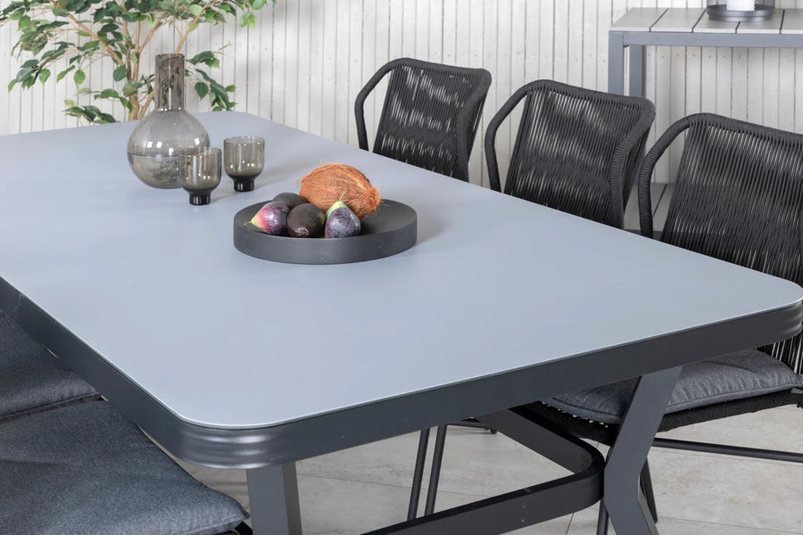 Spisestol Julian & Virya 4-pakk + Rektangulært spisebord 200 × 100 – svart