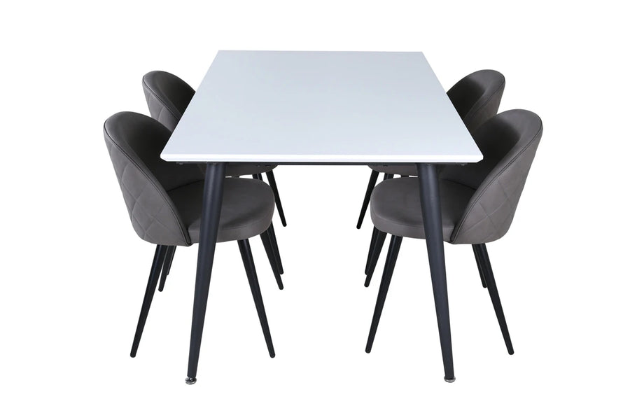 Spisegruppe Jimmy & Velvet 150 x 90 med 2-pakk spisestoler – hvit og grå