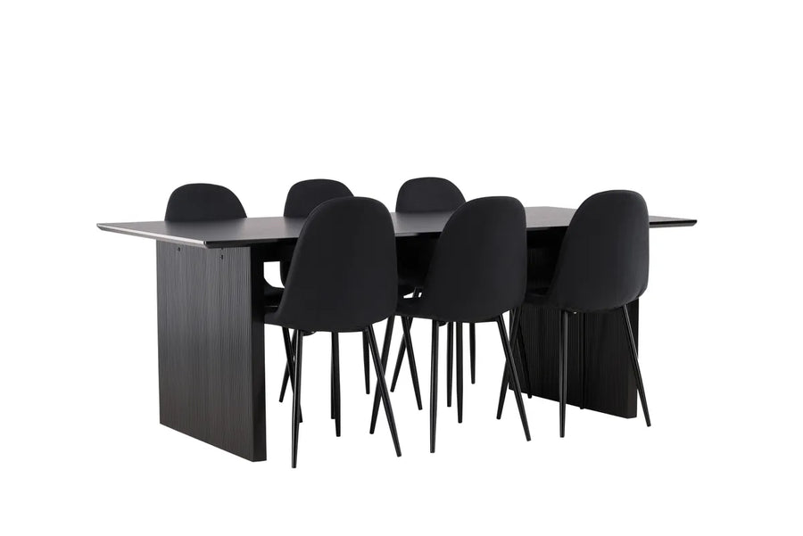 Spisestol Polar & Vail 2-pakk + rektangulært spisebord 200 × 100 – svart