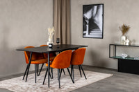 Spisegruppe 120 x 80 + 2-pakk spisestoler – svart og rustoransje