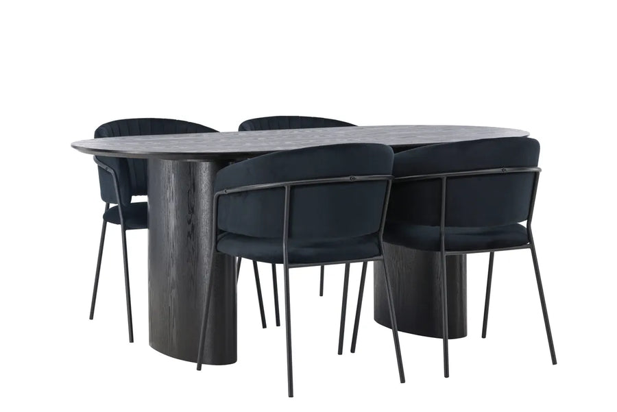 Spisestol Selma & Isolde 2-pakk + Spisebord ovalt 180 x 90 – svart