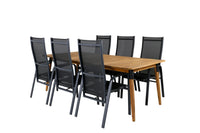 Spisegruppe Julian & Copacabana rektangulært spisebord 210 x 100 + 2-pakk reclinerstoler – natur og svart