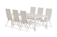 Spisegruppe Break & Levanzo 205 x 90 med 2-pakk posisjonsstoler – hvit og beige