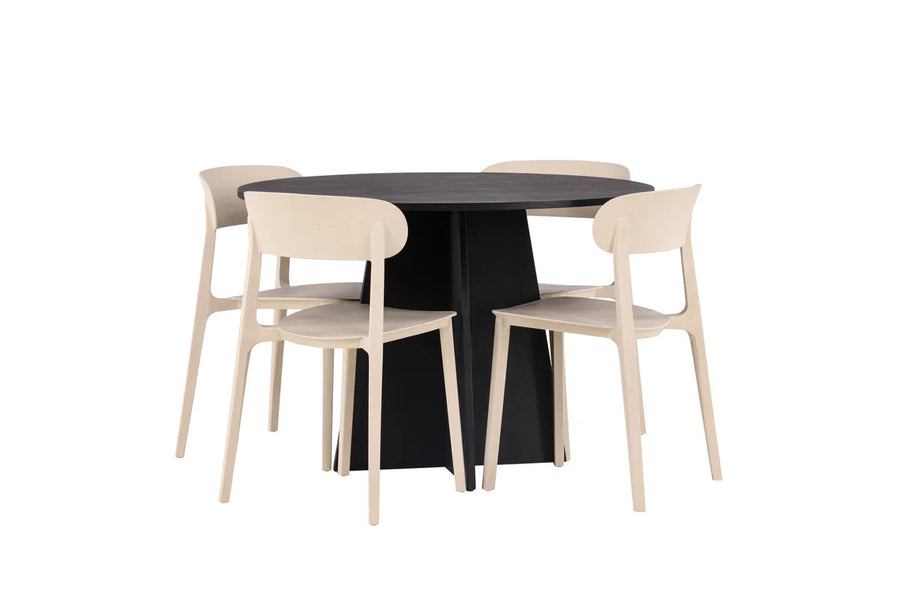Spisegruppe Bootcut & Åstol ⌀110 med 2-pakk spisestoler – svart og beige