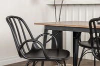 Spisebord Tempe & Dyrön 140 x 80 + spisestol 2-pakk – valnøtt og svart