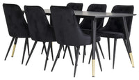 Spisegruppe Dipp & Velvet Deluxe 180 x 90 med 2-pakk spisestoler – svart