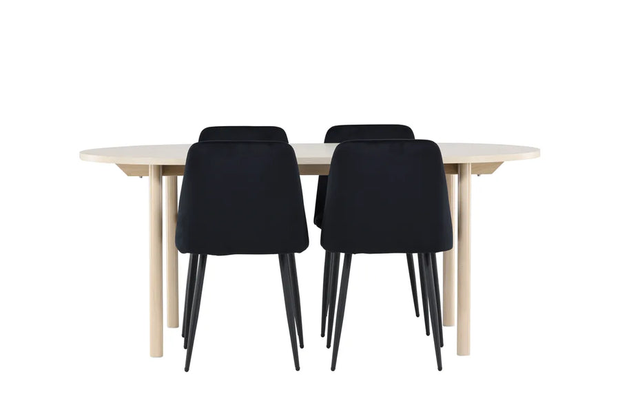 Spisestol Night & Andy 2-pakk – svart + ovalt spisebord 180 x 90 – whitewash