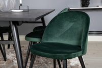 Spisegruppe Sleek & Velvet rektangulært 195 x 95 + 2-pakk spisestoler – svart og grønn