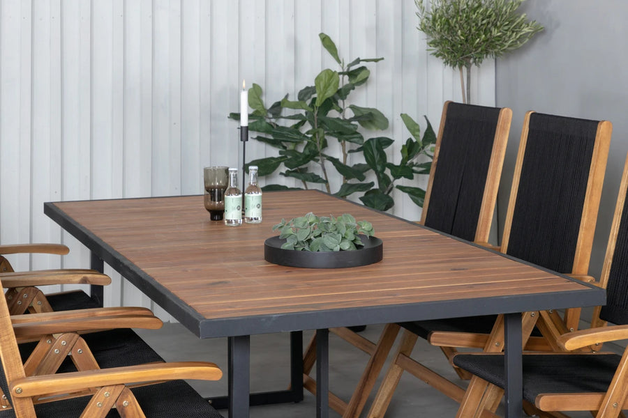 Spisestol Little John & Khung 2-pakk + rektangulært spisebord 200 × 100 – svart og natur