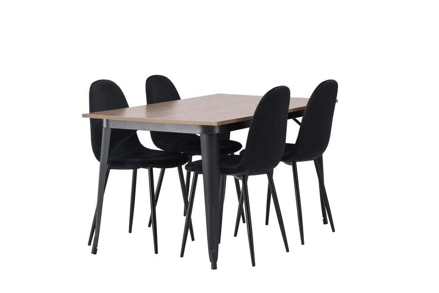 Spisestol Polar & Tempe 2-pakk – svart + Spisebord rektangulært 140 x 80 – valnøtt