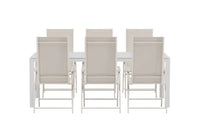 Spisegruppe Break & Levanzo 205 x 90 med 2-pakk posisjonsstoler – hvit og beige
