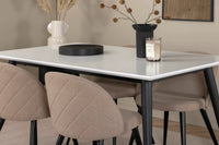 Spisegruppe Jimmy & Velvet rektangulær 150 x 90 + 2-pakk spisestol – hvit og beige