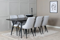 Spisebord Gold & Velvet Deluxe rektangulært 180 x 85 + spisestol 2-pakk – svart og grå