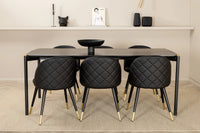 Spisegruppe Pelle & Velvet rektangulær 190 x 90 + 2-pakk spisestoler – svart