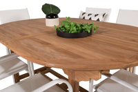 Spisestol Santorini & Kenya 2-pakk + Spisebord ovalt 180 x 120 – hvit og natur