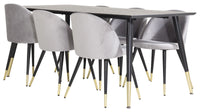Spisegruppe Dipp & Velvet 180 x 90 + 2-pakk spisestoler – svart og grå