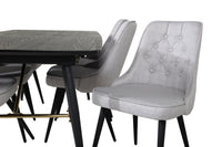 Spisebord Gold & Velvet Deluxe rektangulært 180 x 85 + spisestol 2-pakk – svart og grå